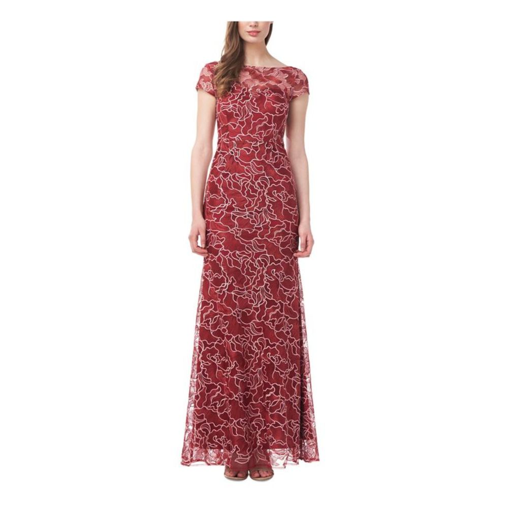 JS COLLECTION Womens Maroon Short Sleeve Full-Length Evening Gown Dress 4